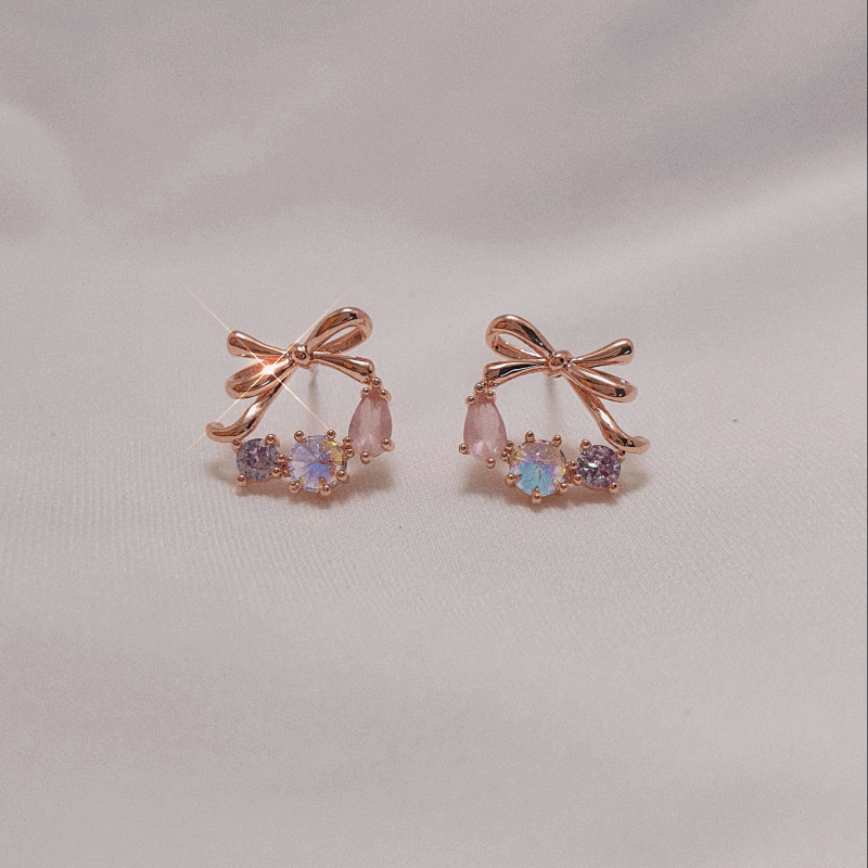 Petit Ribbon Wreath Earrings - Rosegold