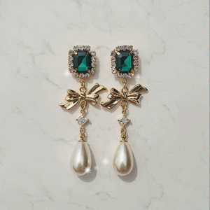 Emerald Royal Ribbon Earrings (TWICE Dahyun Earrings)