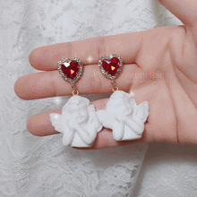 Load image into Gallery viewer, Baby Angel and Red Heart Earrings (Hyun-A Instagram Earrings)
