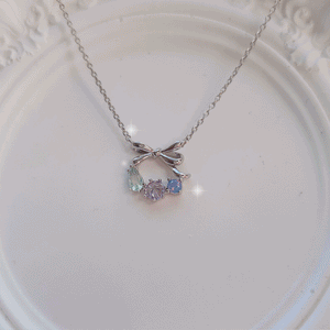 Petit Ribbon Wreath Necklace - Silver
