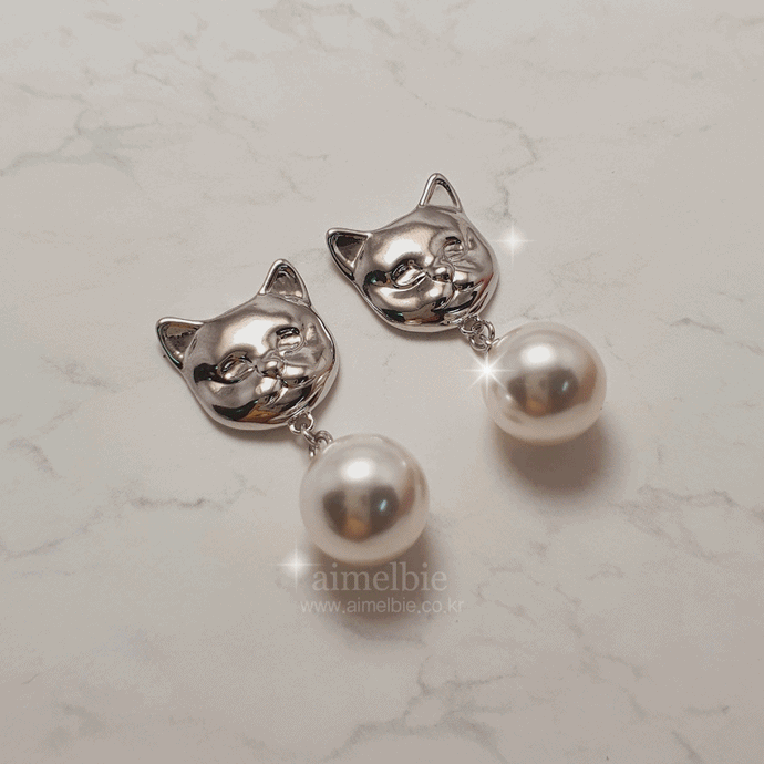 Melbie The Cat Series - Pearl Earrings (Silver ver.)