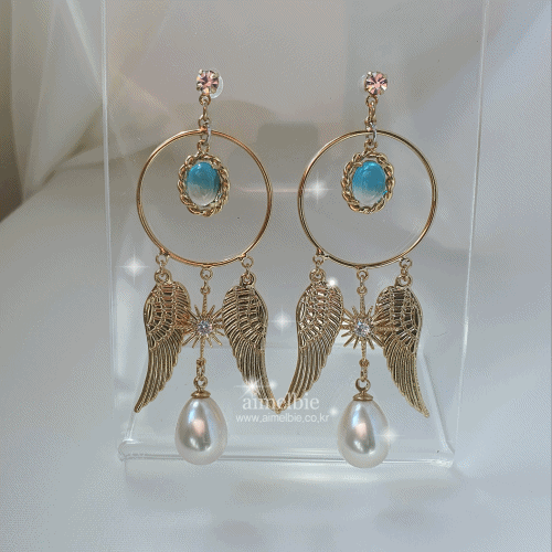 Magic Blue Gradient Crystal and Gold Wings Earrings