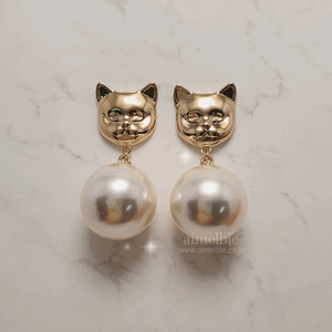 Melbie The Cat Series - Big Pearl Earrings (Gold ver.)
