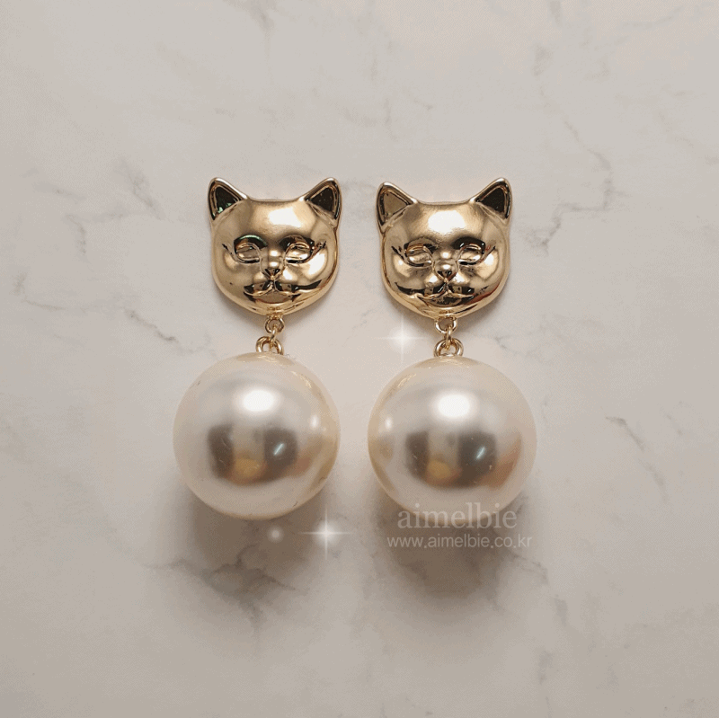 Melbie The Cat Series - Big Pearl Earrings (Gold ver.)