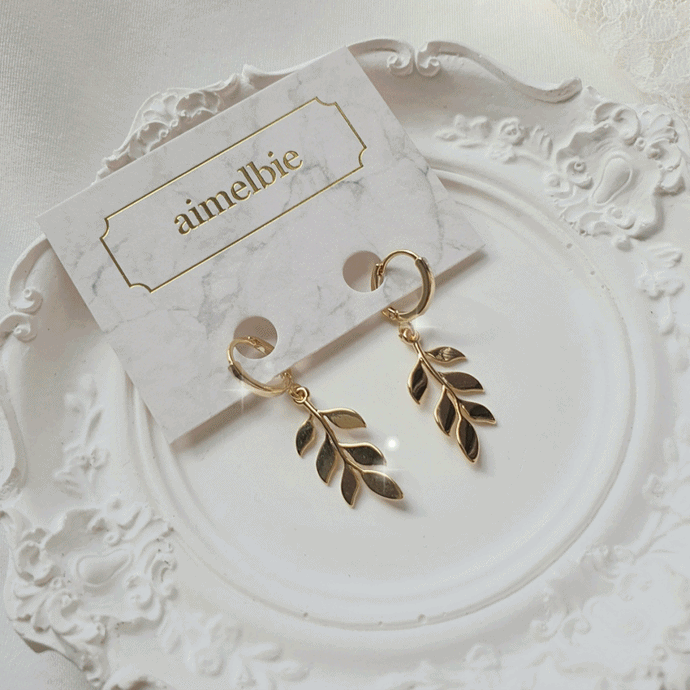 Forest Leaves Huggies Earrings - Gold