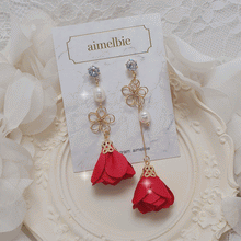 Load image into Gallery viewer, Pink-red Camelia Earrings