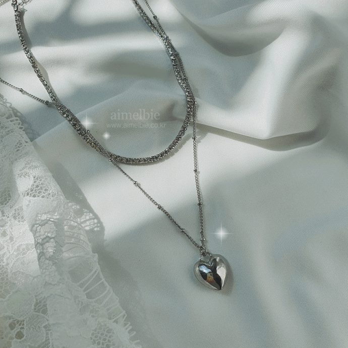 Modern Heart Layered Necklace - Silver