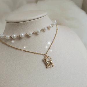 Kitty Layered Pearl Choker Necklace - Gold ver. (Kep1er Yujin Necklace)