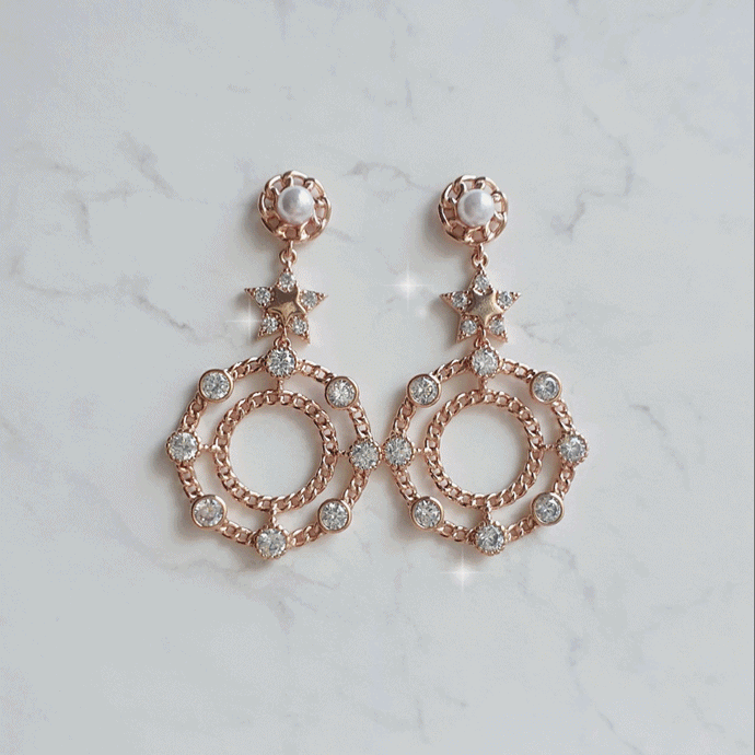 Rosegold Star and Wreath Earrings