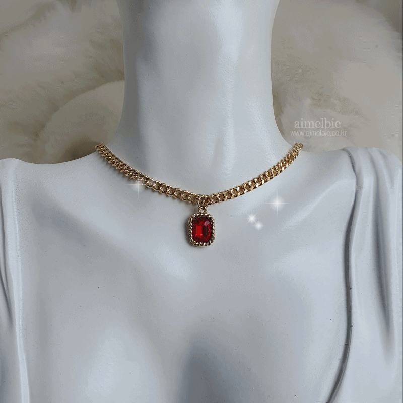 City Women Gold Chain Choker - Ruby Red (Dreamcatcher Yoohyeon Necklace)