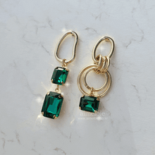 Load image into Gallery viewer, Modern Emerald Hoops Earrings