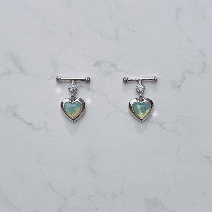 Opal Mint Heart Earrings