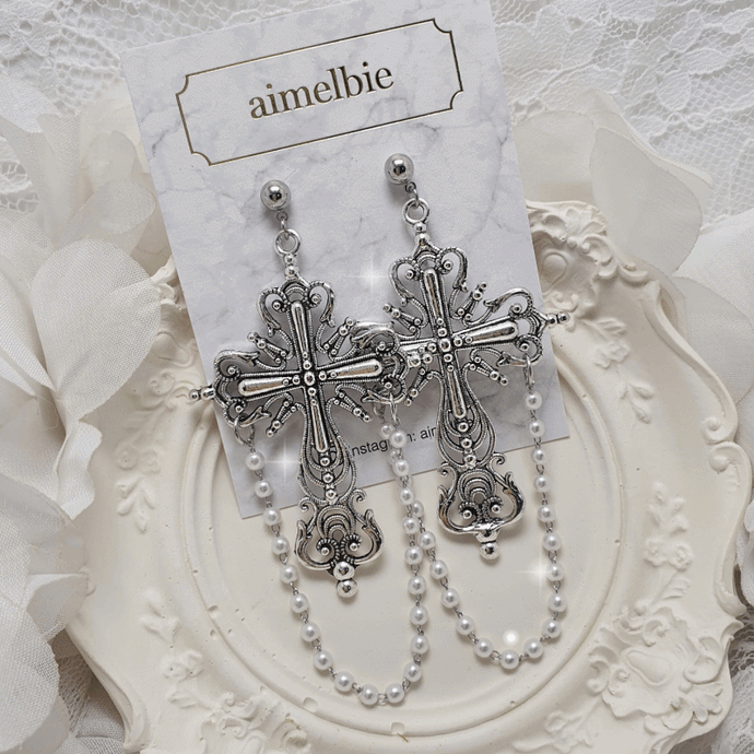 Gothic Silver Cross Earrings