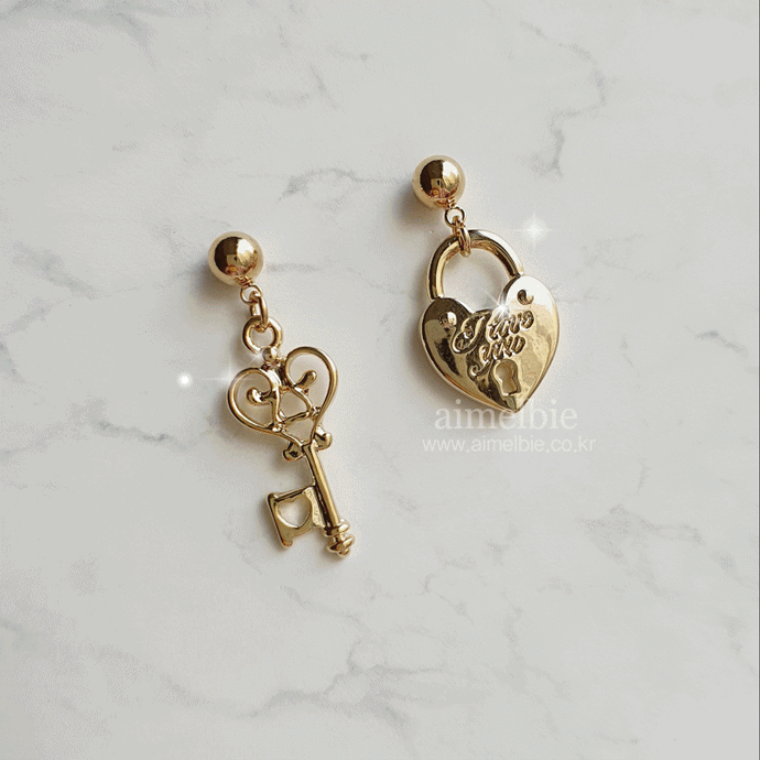 Gold Heart Key Earrings