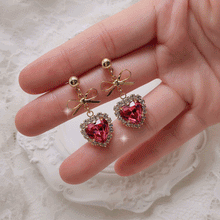 Load image into Gallery viewer, Rosepink Heart and Ribbon Earrings