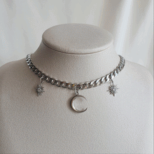 Load image into Gallery viewer, Moon and Star Bold Chain Choker - Silver (Kep1er Xiaoting Necklace)