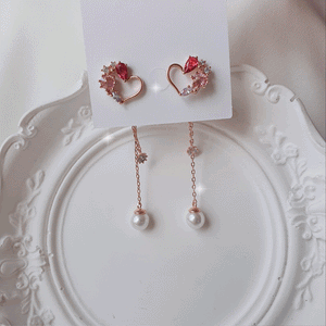 Pink Jewel Heart Earrings