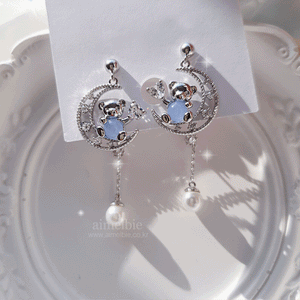 Bear On The Moon Earrings - Blue