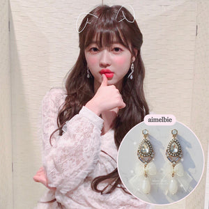 Antique White Ribbon Earrings (Oh My Girl YooA, Weki Meki Sei Earrings)