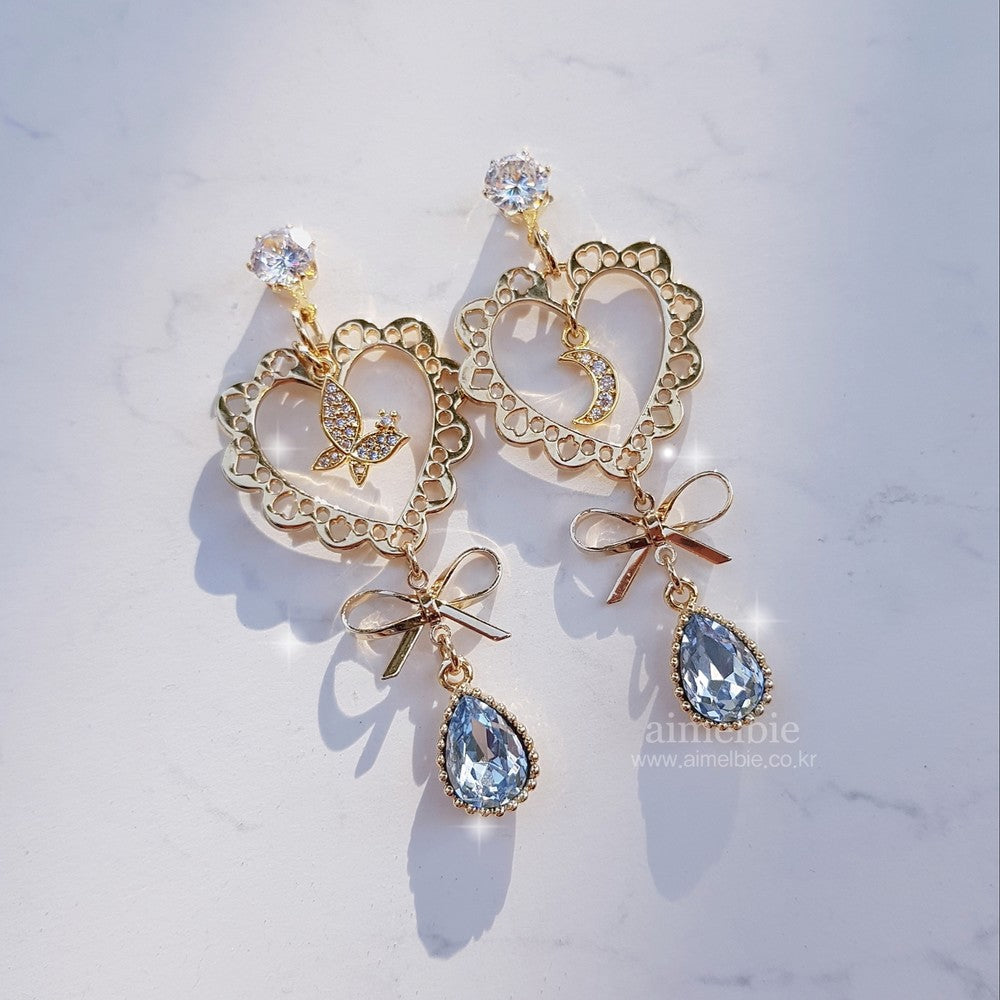 Fairy Hearts Earrings - Light Sapphire ver. (Cherrybullet Hyeyoon Earrings)
