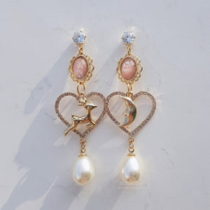 Rudolph and the Moon Earrings - Coral Pink ver.