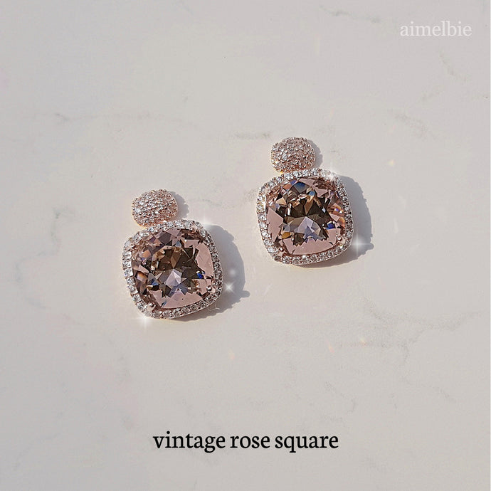 Vintage Rose Square Earrings