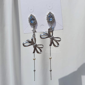 Light Blue Crystal Ribbon Earrings (WJSN Dayoung Earrings)