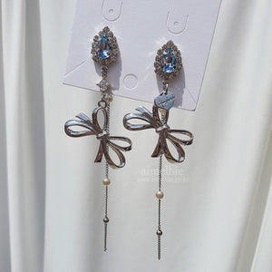 Light Blue Crystal Ribbon Earrings (WJSN Dayoung Earrings)