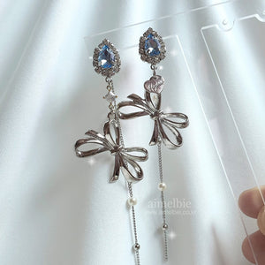 Light Blue Crystal Ribbon Earrings (WJSN Dayoung Earrings)