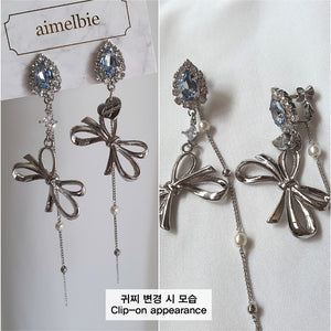 Light Blue Crystal Ribbon Earrings (WJSN Dayoung Earrings)