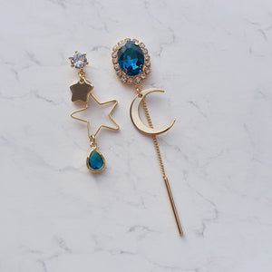 Blue and Gold Moon Earrings