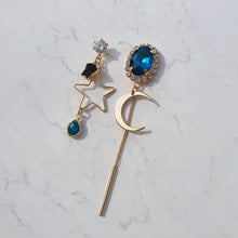 Load image into Gallery viewer, Blue and Gold Moon Earrings