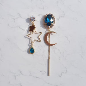 Blue and Gold Moon Earrings