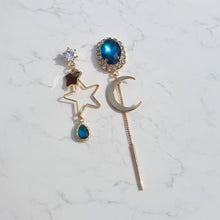 Load image into Gallery viewer, Blue and Gold Moon Earrings