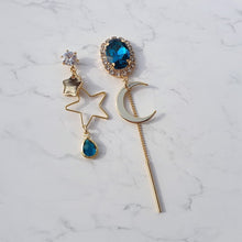 Load image into Gallery viewer, Blue and Gold Moon Earrings