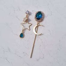 Load image into Gallery viewer, Blue and Gold Moon Earrings