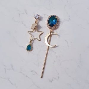 Blue and Gold Moon Earrings