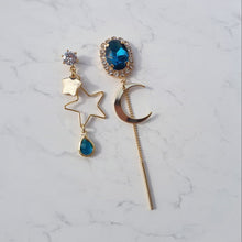 Load image into Gallery viewer, Blue and Gold Moon Earrings