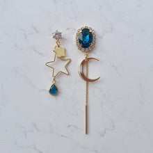 Load image into Gallery viewer, Blue and Gold Moon Earrings