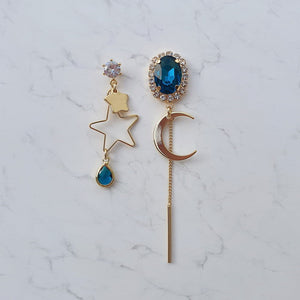 Blue and Gold Moon Earrings