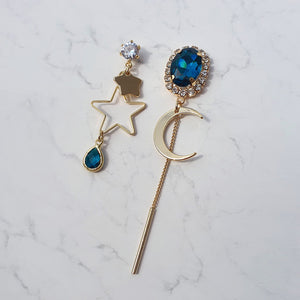 Blue and Gold Moon Earrings
