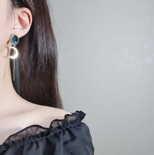 Load image into Gallery viewer, Blue and Gold Moon Earrings