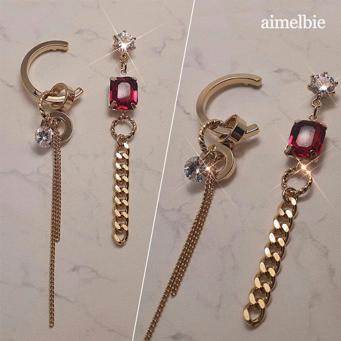 Modern Ruby Chain Earrings