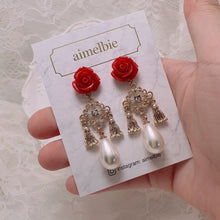 Load image into Gallery viewer, Red Rose Chandelier Earrings