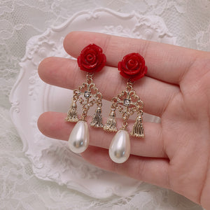Red Rose Chandelier Earrings
