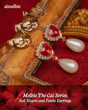 Load image into Gallery viewer, Melbie The Cat Series - Red Hearts and Pearls Earrings