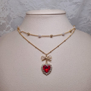 Red Heart Princess Layered Necklace