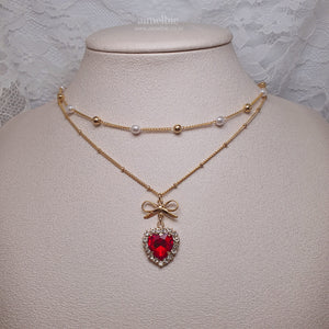 Red Heart Princess Layered Necklace
