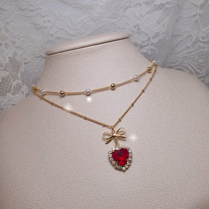 Red Heart Princess Layered Necklace