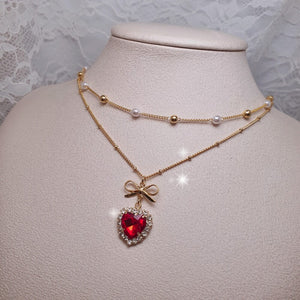 Red Heart Princess Layered Necklace